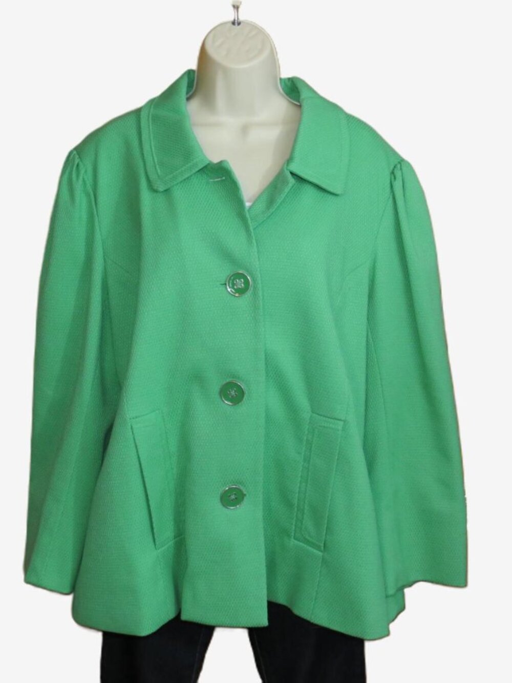 Dialogue Spring Green Jacket Coat Lined Woven Pockets Size XL